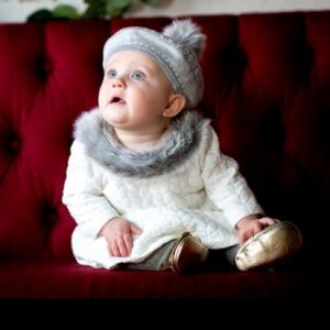 Janie & Jack Fur Collar Dress with Matching Hat